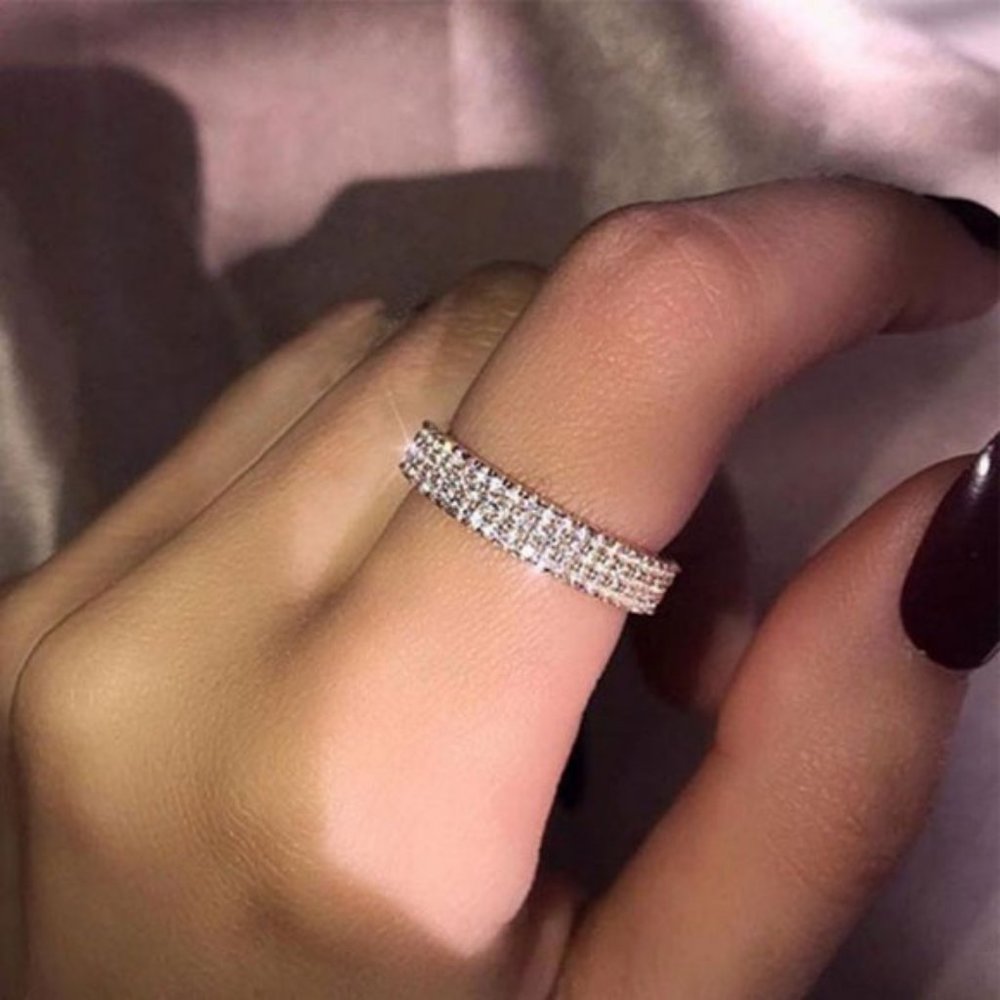 925 Sterling Silver Diamond Triple Eternity Ring - Picture 7 of 8